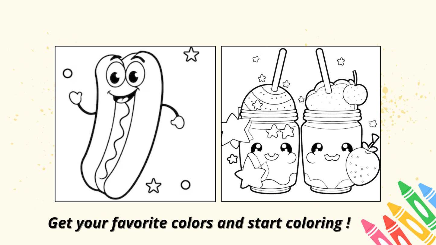 Food Drink & sweets : 14 Fun & Easy Coloring Pages for Kids – Digital Download by Color Snap