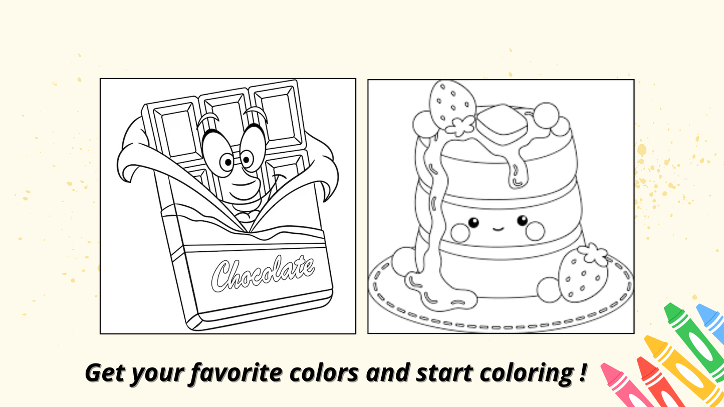 Food Drink & sweets : 14 Fun & Easy Coloring Pages for Kids – Digital Download by Color Snap