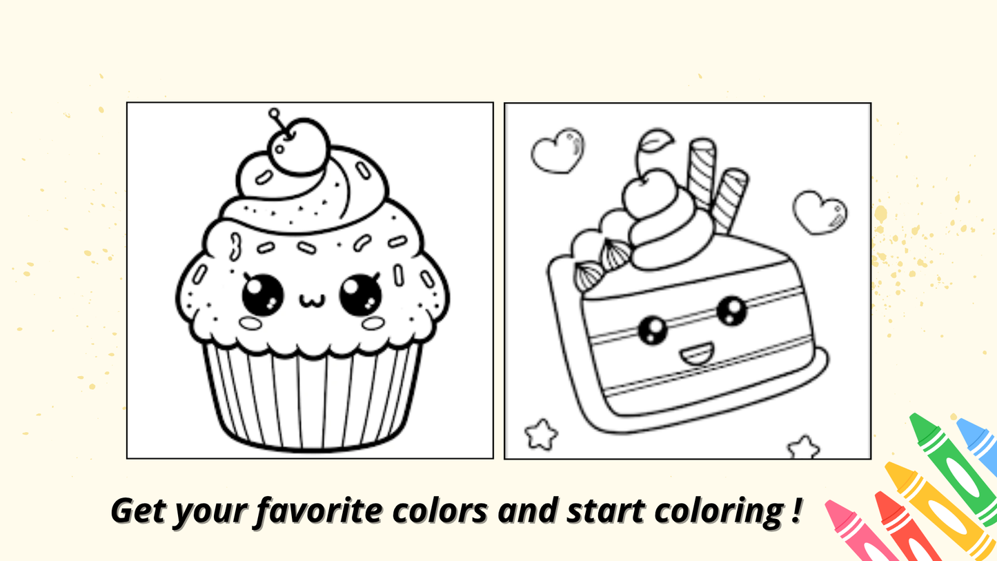 Food Drink & sweets : 14 Fun & Easy Coloring Pages for Kids – Digital Download by Color Snap