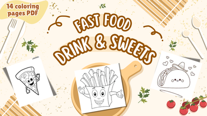 Food Drink & sweets : 14 Fun & Easy Coloring Pages for Kids – Digital Download by Color Snap